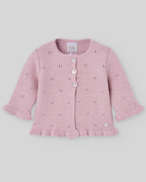 Cardigan roz tricotat din bumbac cu casmir